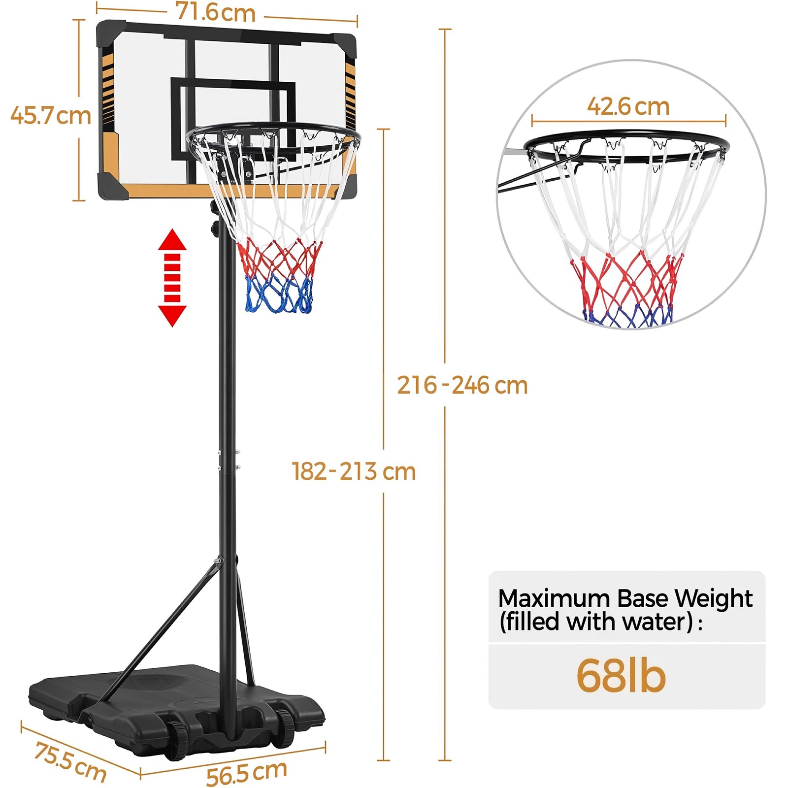PORTABLE ADJUSTABLE HEIGHT BASKETBALL SET