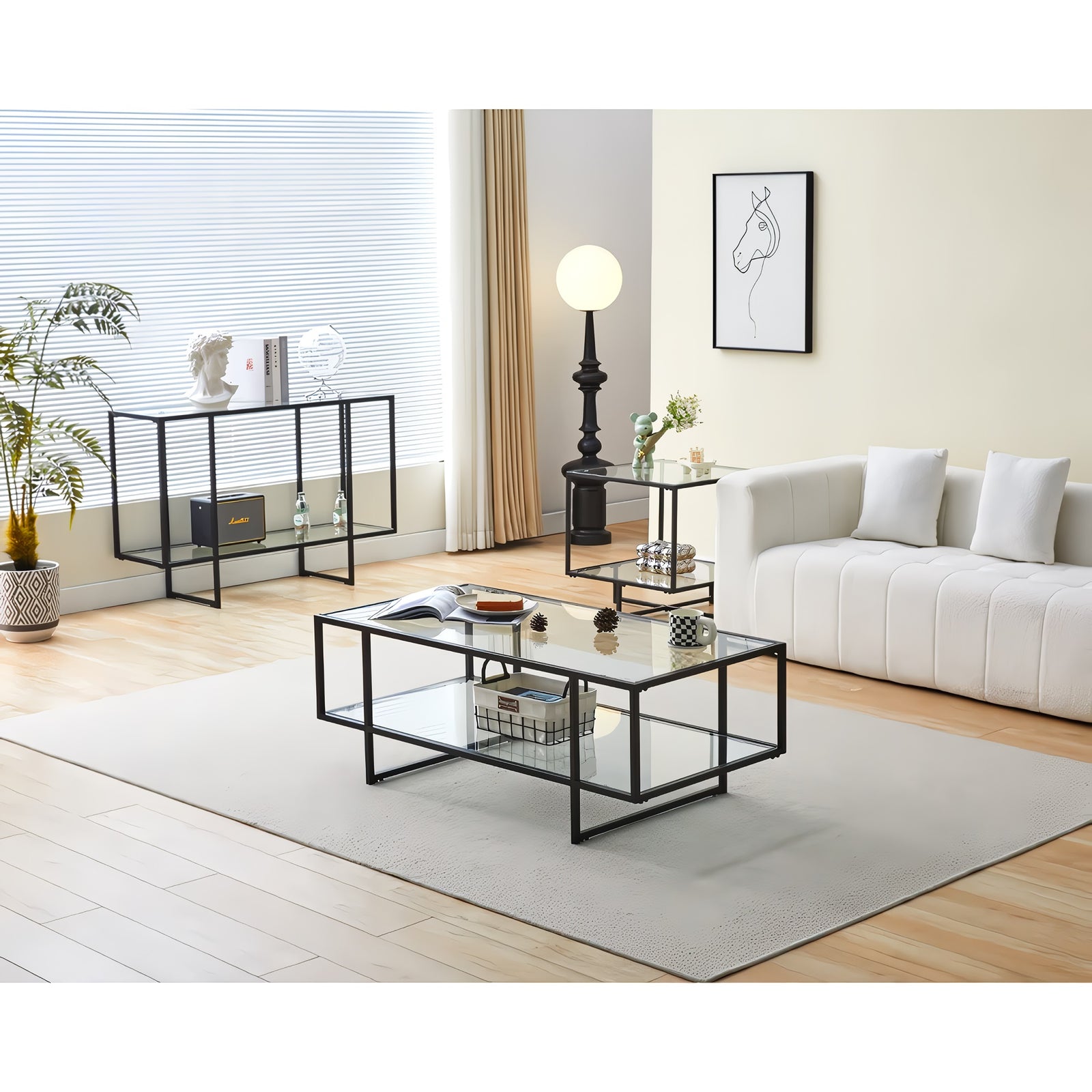 Glass Coffee Table with Storage