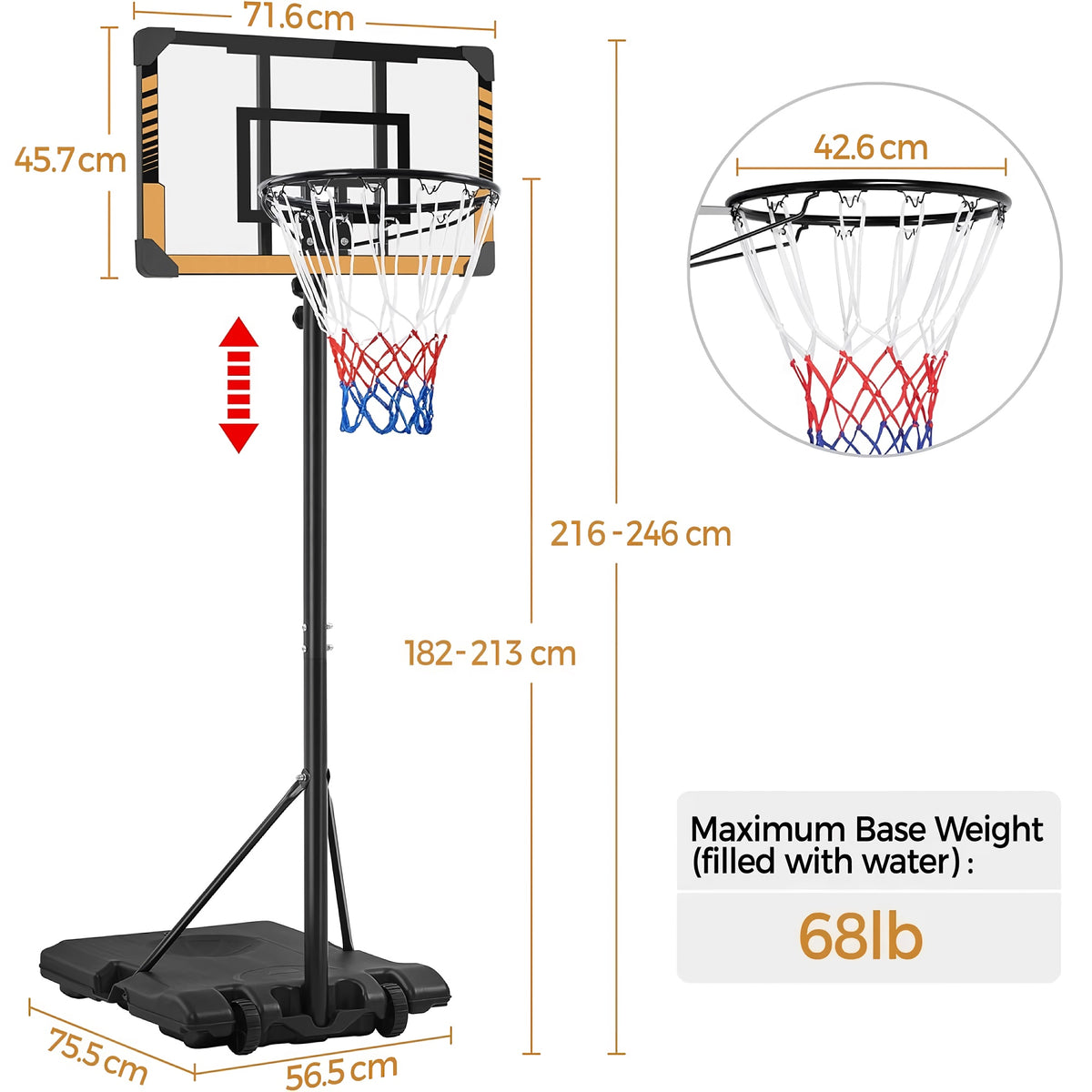 PORTABLE ADJUSTABLE HEIGHT BASKETBALL SET