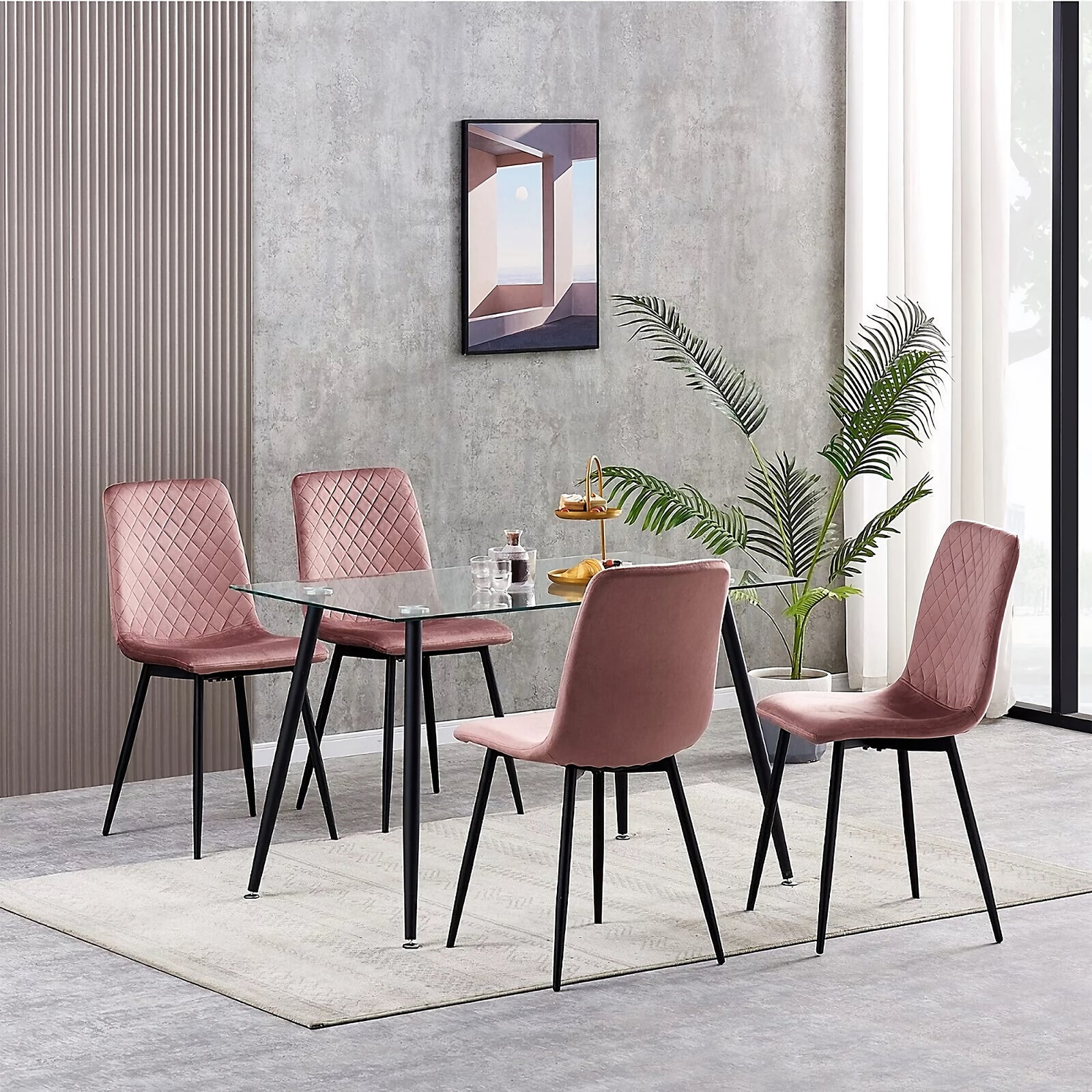 4 SET VELVET DINING CHAIRS SET