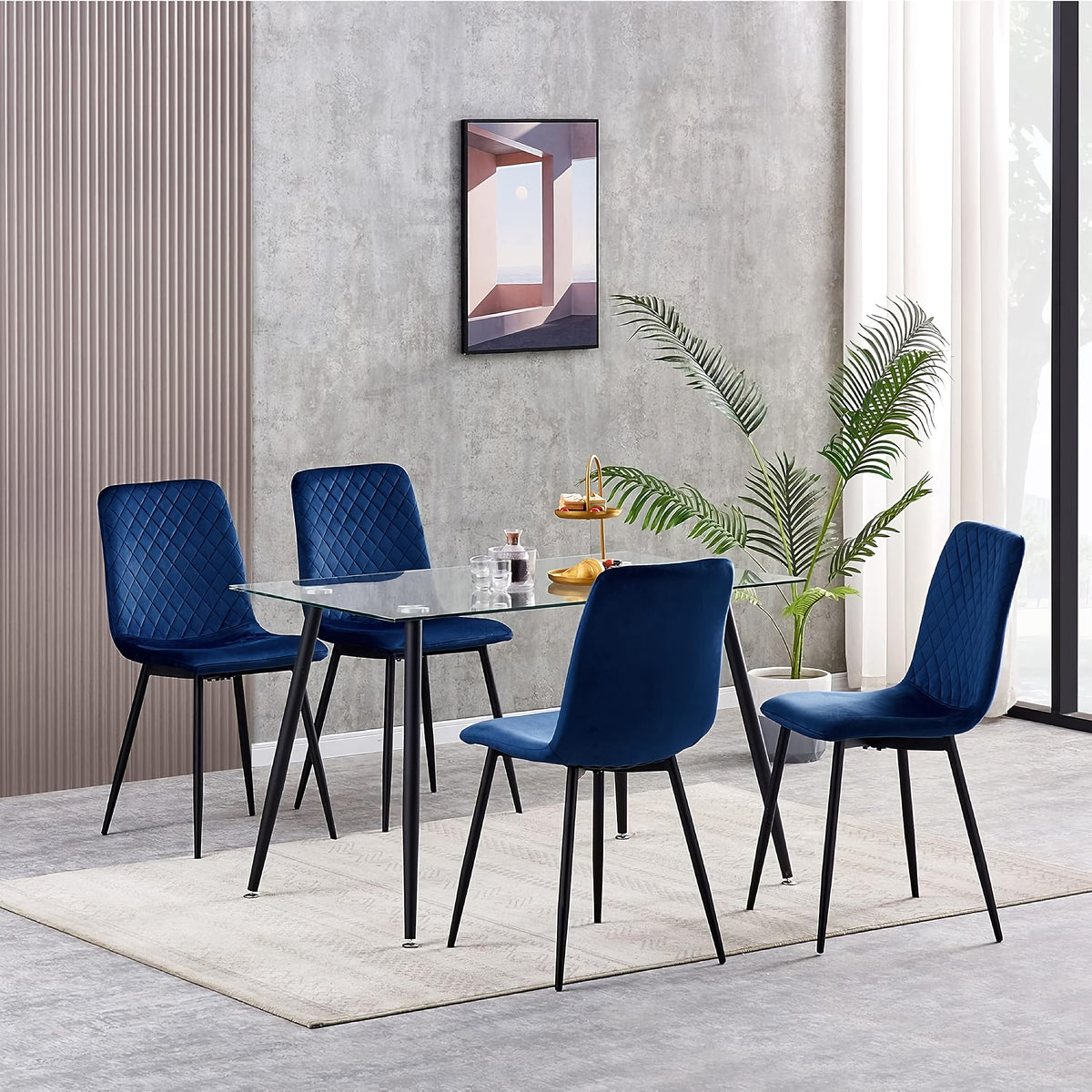 4 SET VELVET DINING CHAIRS SET